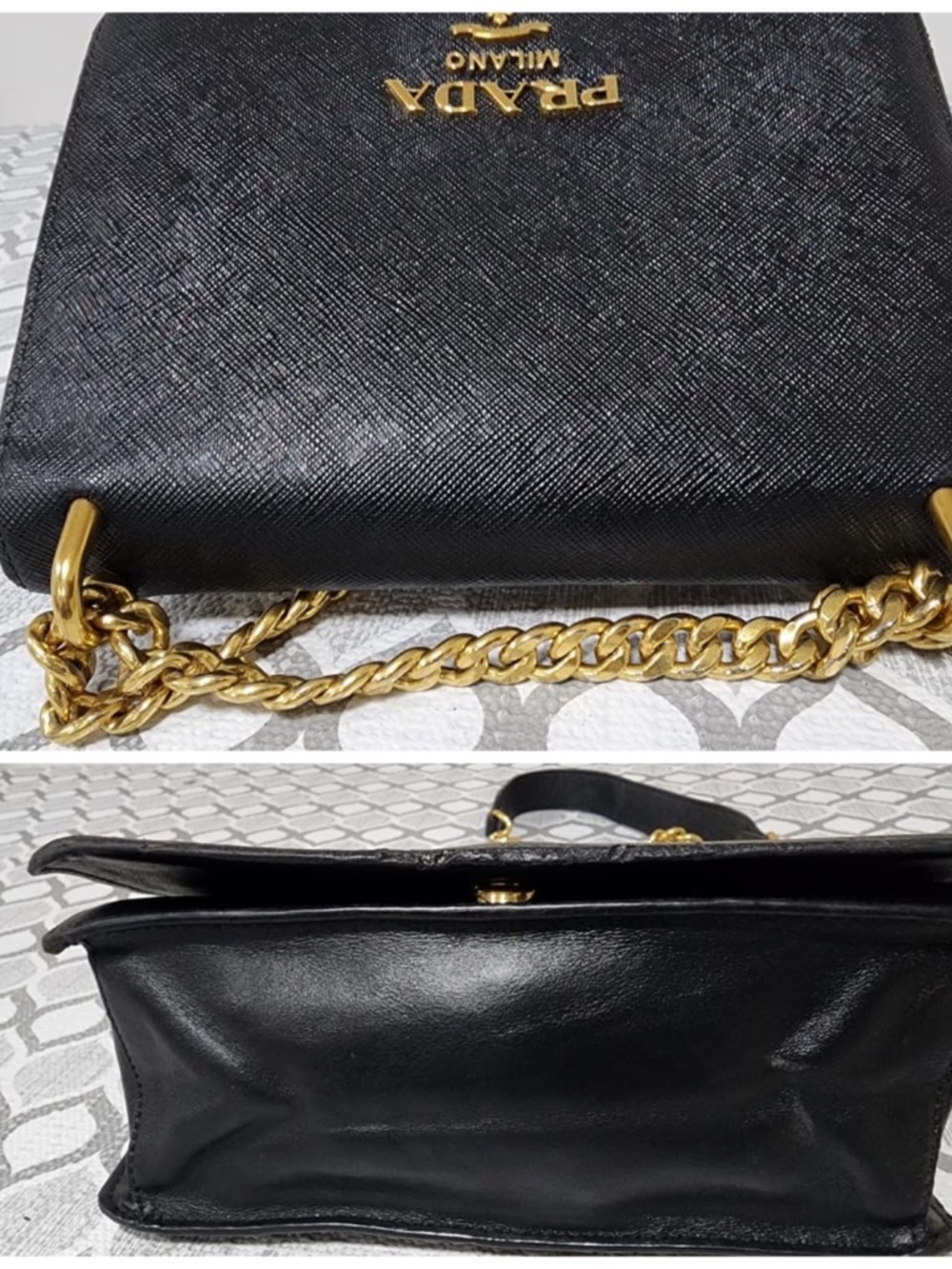Authentic PRADA Saffiano Chain Shoulder Bag Black - Picture 10 of 14